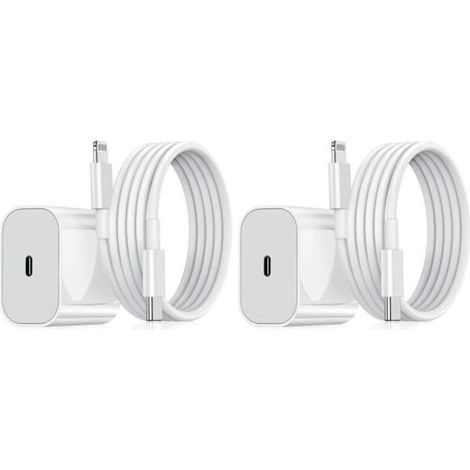 2 Chargeurs Rapides 20W USB-C avec Câble Lightning 1m, Adaptateur Secteur Type-C pour iPhone 14/13/12/11, iPad Air (1/5)
