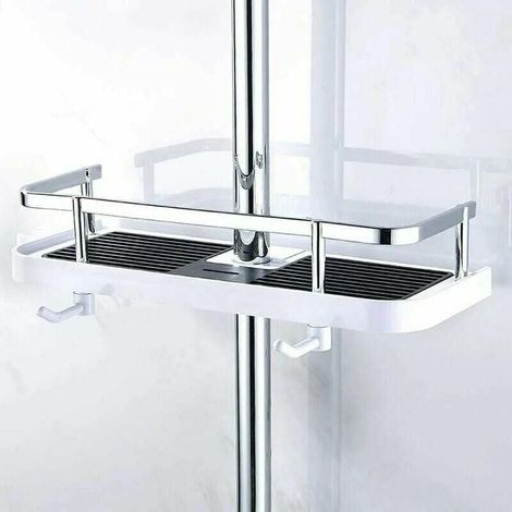 Etage de Douche Mural réglable, Panier Salle de Bain Cuisine Rangement Fixer sur Tuyau, serviteur Douche métal Anti-Rouille, Support Mural Pratique Commode 270mmx116mmx50mm (1/4)