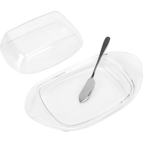 Boîte à beurre en forme de bateau avec couteau et couvercle, récipient à fromage de qualité alimentaire pour la cuisine (transparent) (1/5)