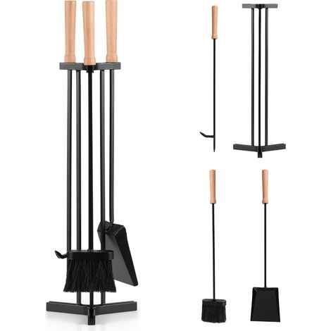 COSTWAY 4-Piece Fireplace Tools Set Heavy-Duty Metal Fireside Kit Set w/Poker (1/5)