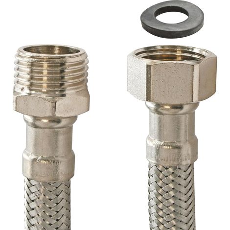 Flexible sanitaire 3/4" mâle écrou tournant 300mm DN10 - Tuyau EPDM tressé acier inox - Raccord durable laiton nickelé - Norme ACS, certifié QB (1/2)