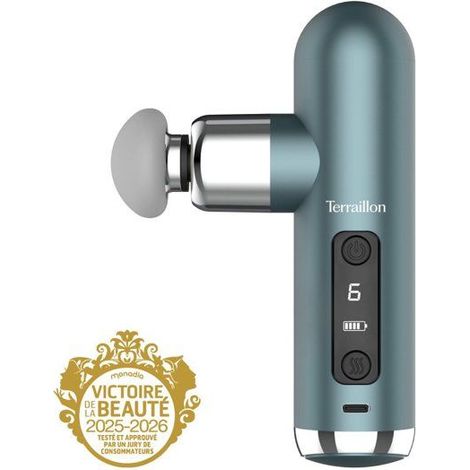 Pistolet de massage - TERRAILLON - MINI MASSAGER - 6 vitesses - Fonction chauffante - Compact et léger