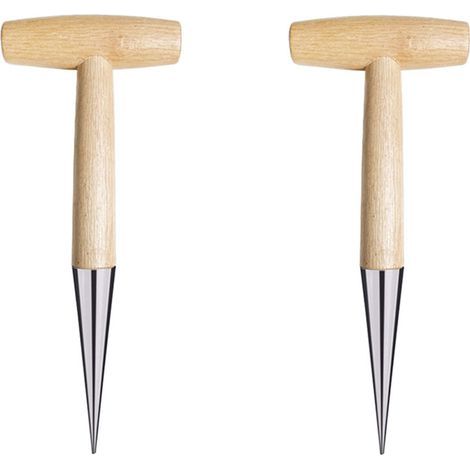 Lot de 2 plantoirs T pour plantation de bulbes, acier inoxydable et manche en bois (1/5)