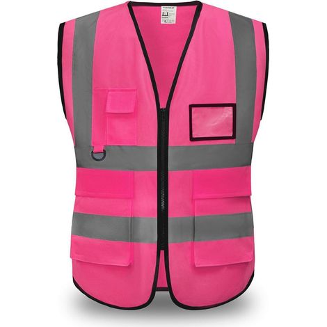 Gilet de sécurité haute visibilité rose, bandes réfléchissantes 2 pouces, conforme ANSI/ISEA, taille M (1/5)