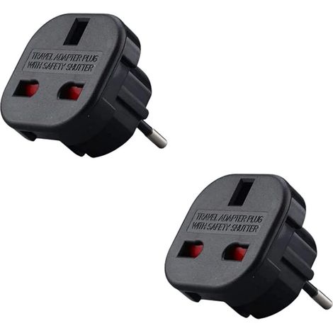 Pack of X2 - English to France Plug Adapter - English French Adapter - Type G to Type C - Compact and Lightweight - Surge Protector( Black) (1/5)