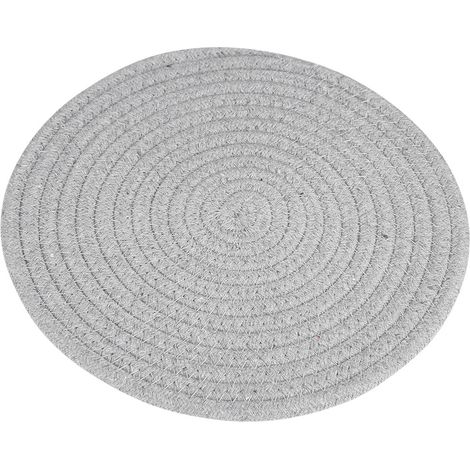 mantel individual redondo de algodón tejido a mano, absorbente y resistente al calor, ideal para la vajilla y la decoración de mesa, color gris claro. (1/5)