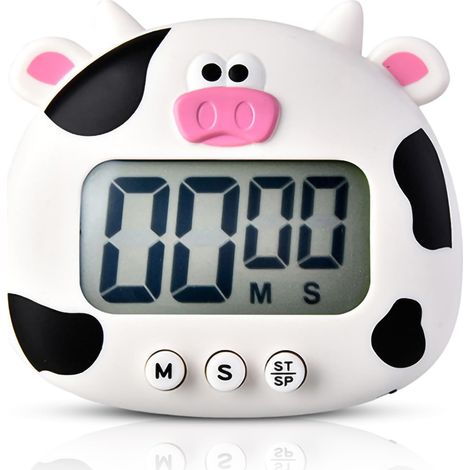 Minuterie De Cuisine,Minuterie numérique pour Animaux de Dessin animé, minuterie à Compte à rebours pour Enfants, écran LCD, minuterie de Cuisine magnétique avec interrupteurs Marche/arrêt(Blanc) (1/5)