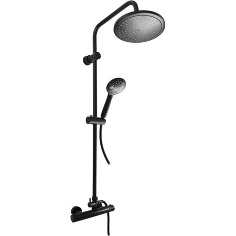 Colonne de douche murale thermostatique en laiton noir mat avec douchette H. 109 cm (1/5)