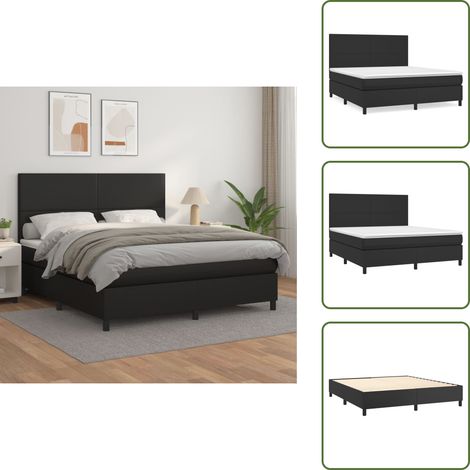 Boxspringbett mit Matratze Schwarz 160x200 cm Kunstleder - Boxspringbett - Doppelbett - Bettenrahmen - Kunstlederbett - Schwarzes Bett (1/5)