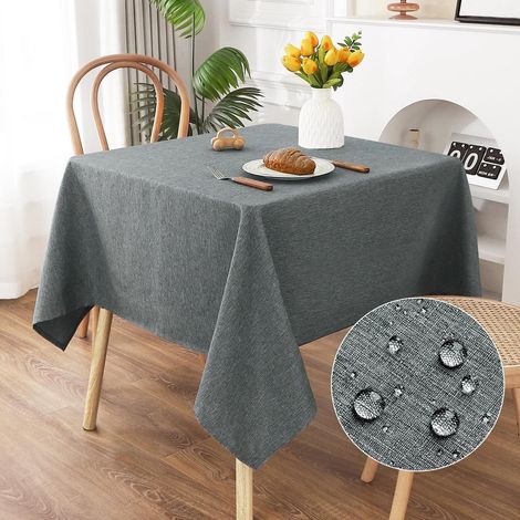 Nappe lavable aspect lin 120x120cm Gris, hydrofuge, résistant aux rayures