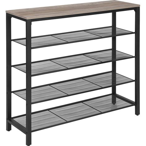 VASAGLE Étagère à Chaussures, Meuble à Chaussures à 4 Niveaux et Grande Surface pour Sac, pour entrée, Couloir, Cadre en métal, Style Industriel, Grège et Noir par SONGMICS LBS015B02 (1/5)