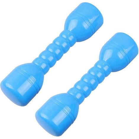 Une paire d'haltères bleues en plastique pour enfants, de conception ergonomique. (1/5)