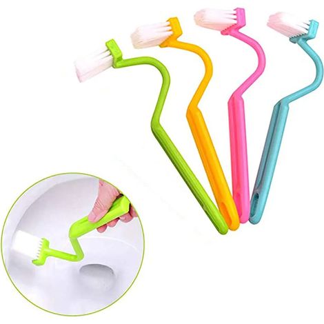Juego de 4 cepillos portátiles para inodoro, cepillo de baño, color brillante, para ducha doméstica, cepillo de limpieza curvo tipo V, cepillo para inodoro con mango largo de plástico para baño.