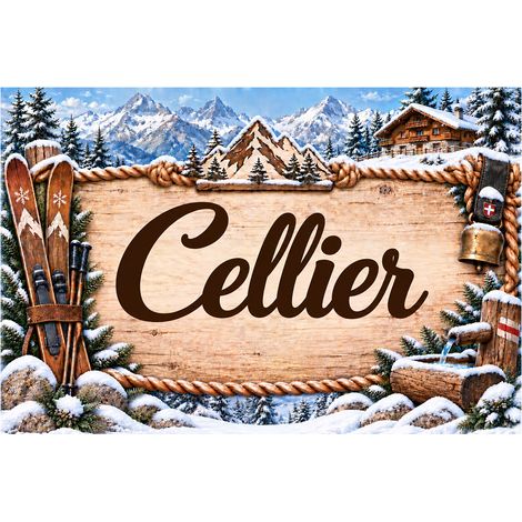 Plaque Cellier 20 x 15 cm aluminium décor montagne chalet ski (1/2)