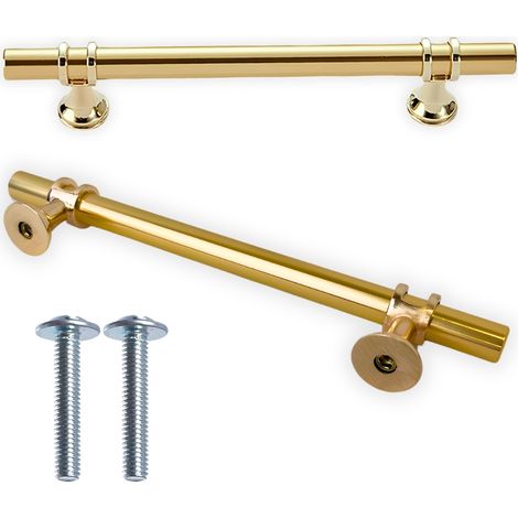 Tirador para muebles, barandilla metálica para cajones de armario, acabado dorado brillante, tornillos de 128 mm (1/5)