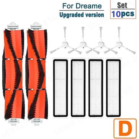(10 pièces blanches) Convient aux aspirateurs robots Dreame D9 Bot et L10 Pro : pièces de rechange, brosse principale latérale, filtre et chiffon de nettoyage. Kit d'accessoires pour la maison. (1/4)