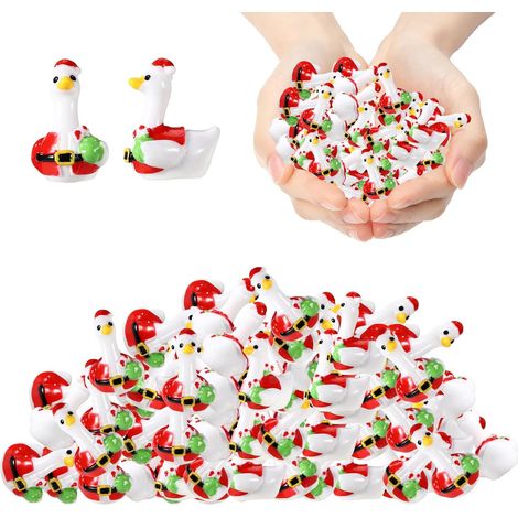 50pcs Mini Oies Noël, Figurines Miniatures Résine Accessoires Décoration pour Maison Poupée Jardin Féerique Fête Bricolage (Style Père Noël) (1/5)