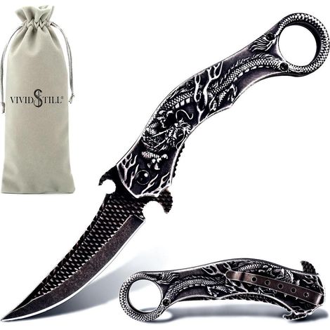 Klappmesser mit 3D Drachenprägung, Titan-Klinge, Geschenk für Männer
