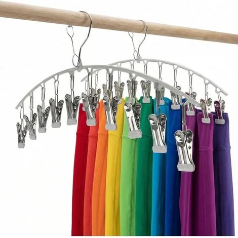 Lot de 2 cintres à chaussettes en INOX, gain de place avec 10 pinces. Organiseur pour leggings, chaussettes, maison, balc - 20 clips (1/5)