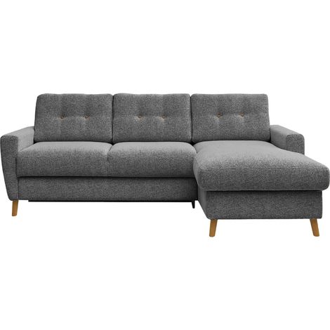 GASPARD - Canapé d'angle convertible tissu bouclette 4 places - Gris - Droit