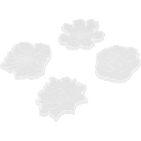 Moule à sous-verres en silicone, 4 pièces, 4 motifs floraux différents, pour la création de décorations.