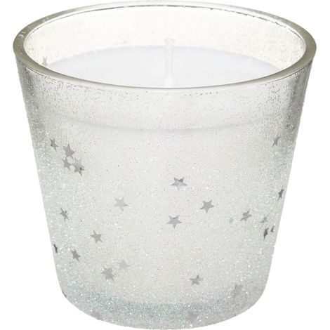 Bougie Blanche dans un Pot en verre pailleté et étoilé 190G - Feeric Christmas