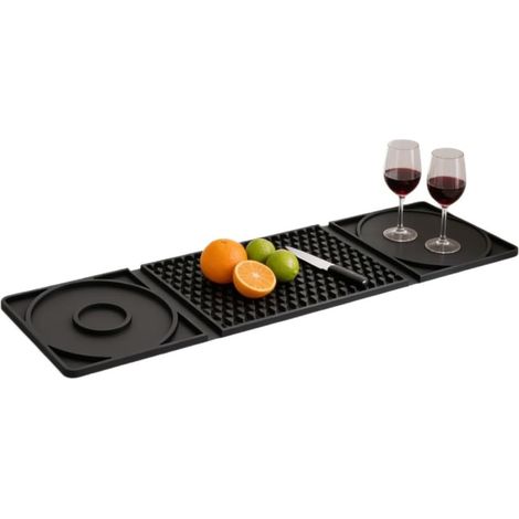 Grand tapis de bar en silicone antidérapant résistant à la chaleur tapis de séchage boissons, tapis de comptoir de cuisine multicolore avec texturé, noir (1/5)