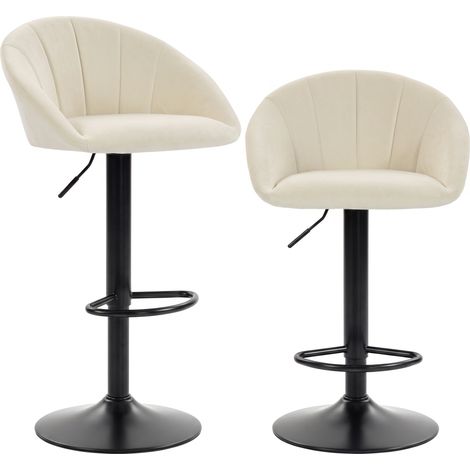 HOMCOM Bar Stools Set of 2 Velvet Adjustable Swivel Cream White (1/5)
