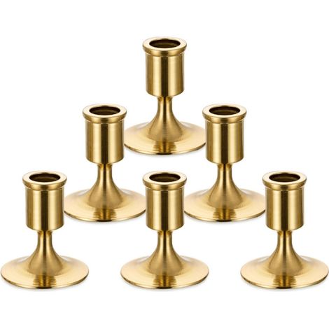 6 Mini-Kerzenhalter aus goldfarbenem Metall im Retro-Stil, ideal als Tischdekoration für Weihnachten und Hochzeiten.