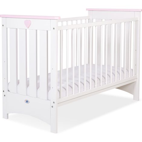 Lettino in legno 120x60cm Lorenzo III bianco e rosa, con paracolpi