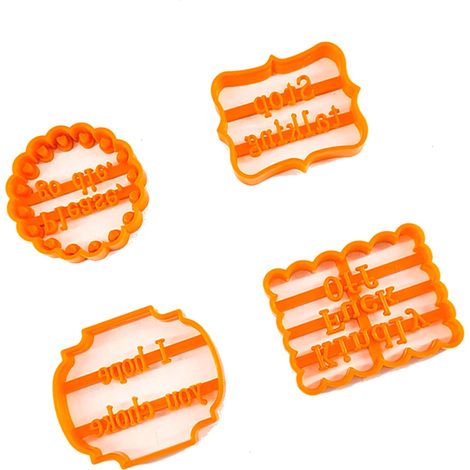 4-teiliges Set lustiger Ausstechformen aus Kunststoff mit witzigen und frechen Sprüchen zum Backen von Keksen zu Hause (1/5)