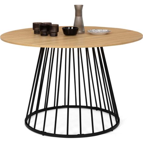 Idmarket – Table à manger ronde 110 cm – 6 personnes – Plateau bois et pied métal noir – Design industriel chic