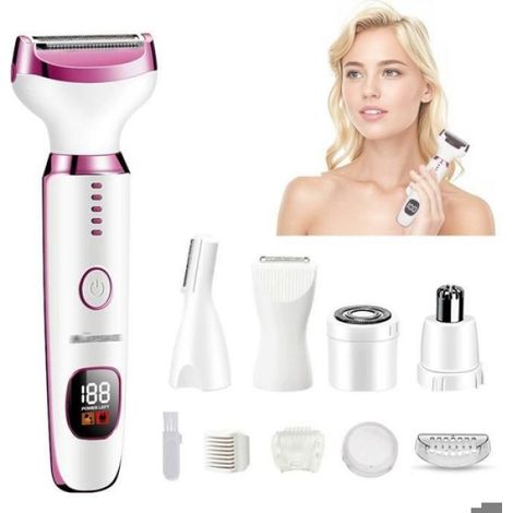 Rasoir électrique pour femmes et hommes tondeuse bikini électrique pour femmes rasoir corps visage 5 en 1 amélioré(Violet) Violet (1/5)