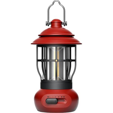 Lampe de camping LED, portable et rechargeable, 4 modes d'éclairage, parfaite lampe lanterne, 1200MAh d'autonomie, adaptée à la randonnée, à l'usage domestique - rouge (1/4)