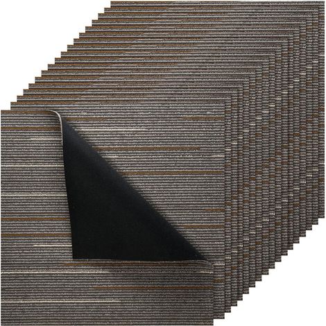 Dalles de Moquette Modulaires Lot de 24 Pièces 61x61 cm Revêtement Sol 8,9 m² Poils Ras Épaisseur 6 mm Marron Foncé (1/5)