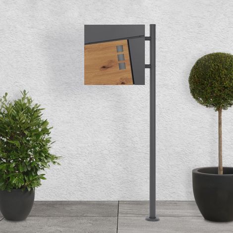 ECD Germany Boîte aux Lettres sur Pied avec Compartiment à Journaux, Anthracite/Aspect Bois, 120 cm, en Acier Inoxydable Revêtu par Poudre, 2 Clés Incluses, Résistant aux Intempéries, Design Moderne (1/5)