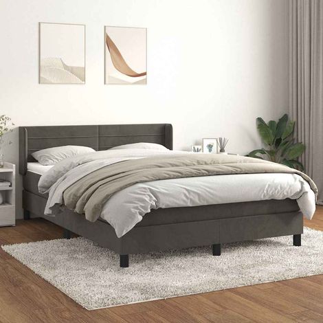 Cama box spring con colchón terciopelo gris oscuro 140x190 cm (1/5)