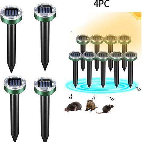 Set di 4 repellenti solari per talpe - Punta sonica a ultrasuoni per insetti, 26 cm, per prati, giardini e patii - Verde (1/5)