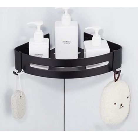 Étagère Murale Coin - Noir - Aluminium - Salle de Bain - Porte-Savon - Contemporain (1/4)