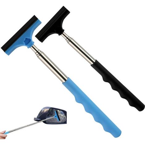 Lot de 2 raclettes télescopiques pour vitres et rétroviseurs de voiture, pliables et hydrophobes, nettoyeurs professionnels pour camion, SUV et berline, noir et bleu (1/5)