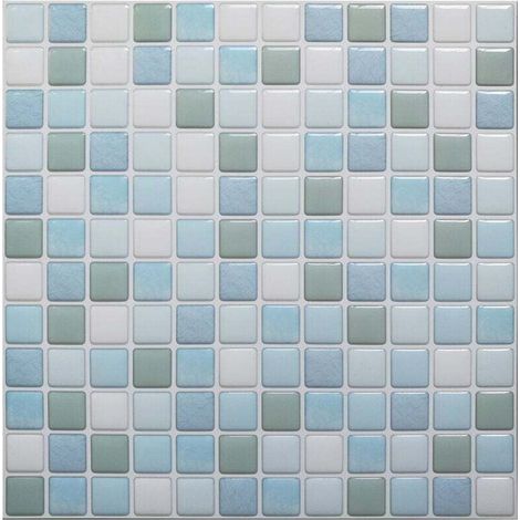 Azulejos de pared autoadhesivos de mosaico 3D, impermeables, 23,6 x 23,6 cm, para cocina y baño - 4 piezas - KZQ