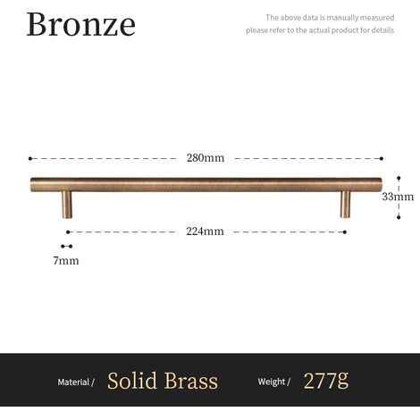 (Pas de rangée : 224 mm) Poignées longues minimalistes en laiton massif antique Santaya pour meubles de cuisine et tiroirs de commode, style T. (1/5)