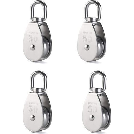 Lot de 4 poulies de levage m50 chargeant 400 kg, bloc de poulie de corde de levage pivotant en acier inoxydable 304 robuste (1/5)