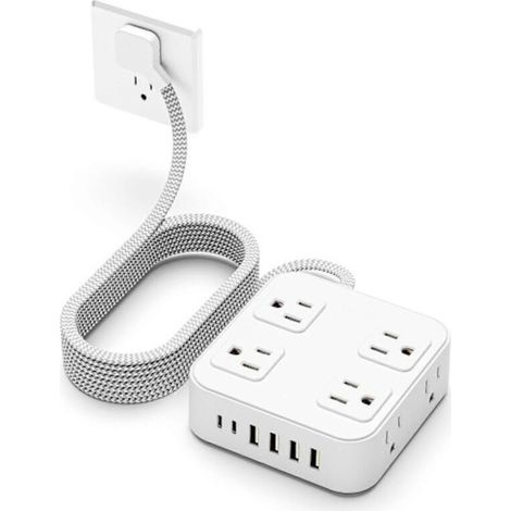 Câble d'extension plat ultra-mince 1,5 m – Multiprise avec 3 prises et port USB-C – Protection contre les surtensions – Fiche plate 8 mm –