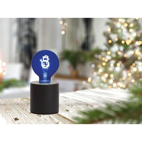 Tischlampe Beton Schwarz mit Deko LED Glühbirne Schneemann, Höhe 9cm (1/5)