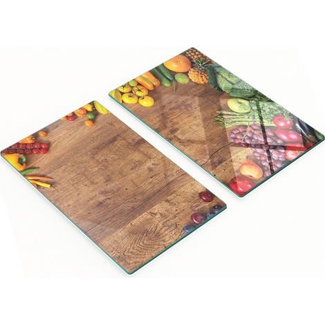 Planches de service en verre pour la cuisine, décorées de motifs de fruits et légumes, 2 x 30 x 52 cm (1/5)