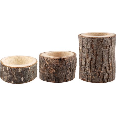 Porte-bougies en bois, support, bougeoir, bûche, pot de fleurs, ornement décoratif (trois pièces) (1/5)