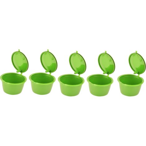 Filtre à café réutilisable pour machine DOLCEGUSTO, 50mL, 5 pièces, couleur vert herbe, avec cuillère, capsule écologique réutilisable, accessoire compatible. (1/5)