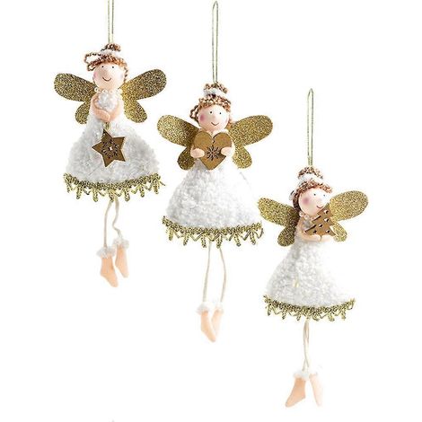 Lot de 3 poupées anges à suspendre pour une fête de Noël, décorations à accrocher au sapin.-M