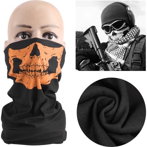 Set mit 2 Motorradmasken mit Totenkopfmotiv, nahtloses Motorradhandtuch, orange (1/5)